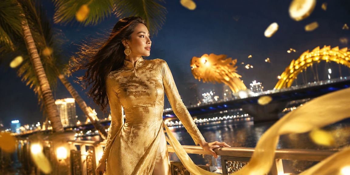 Khung cảnh giải trí casino ở Đà Nẵng với người mặc áo dài truyền thống